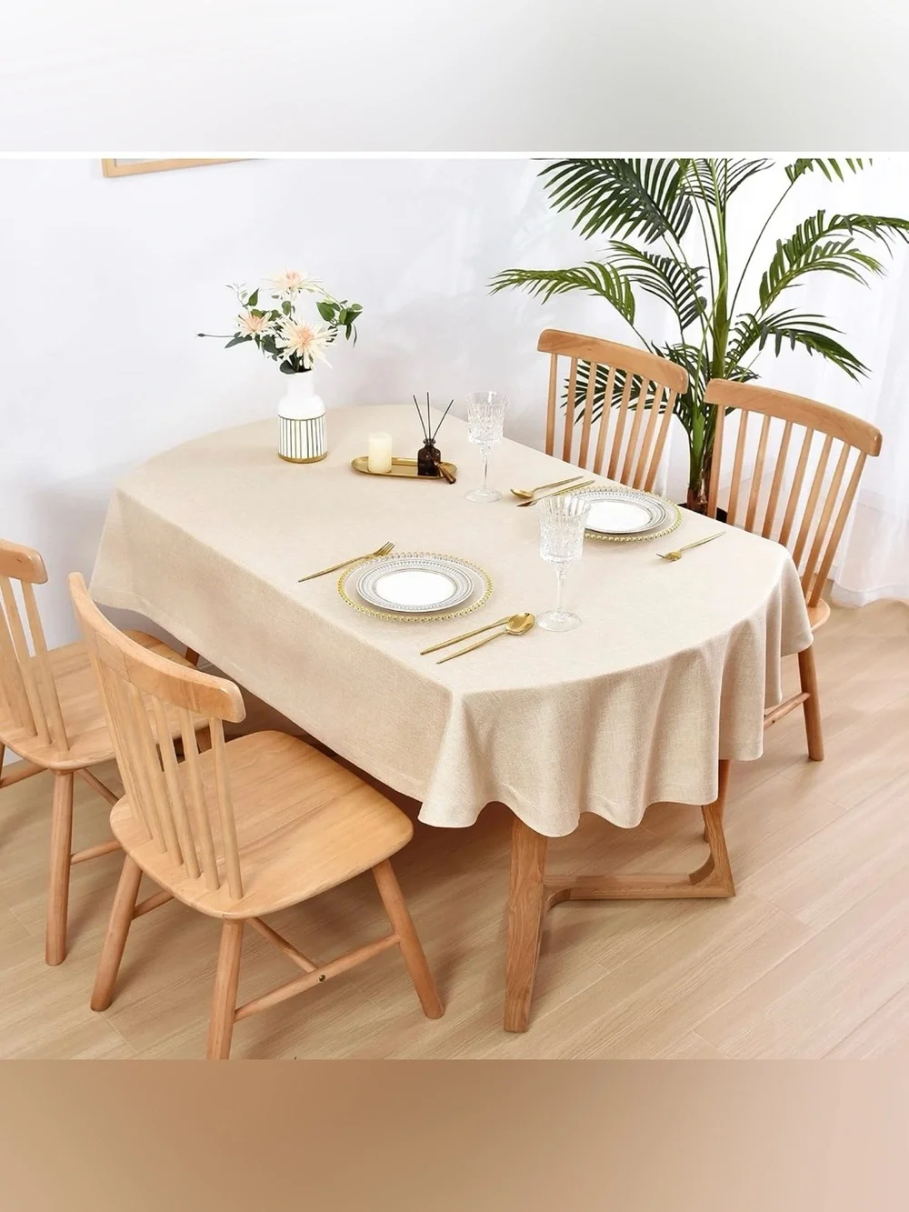 Wolkemer Faux Linen Oval Tablecloth Heavy Duty Wrinkle Resistant
